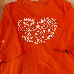 Women's Orange Heart Graphic Long Sleeve Tee